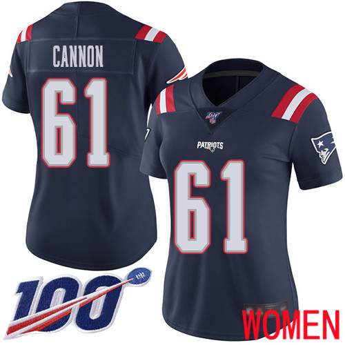 New England Patriots Football 61 100th Season Limited Navy Blue Women Marcus Cannon NFL Jersey